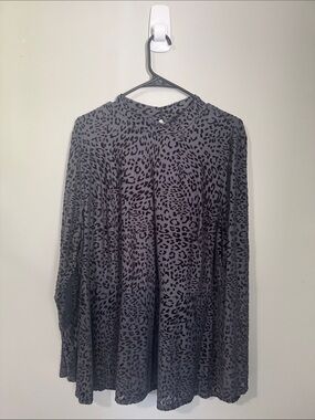 Lane Bryant Navy Blue Leopard Print Long Sleeve Top